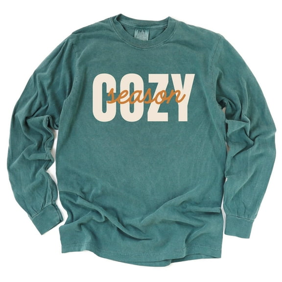 Cozy Season Layered Cursive - Women's Garment Dyed Long Sleeve Graphic T-Shirt