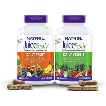 Natrol JuiceFestiv Daily Fruit & Veggie with SelenoExcell and Whole-Food [Phyto]Nutrients, Dietary Supplement Supports Better Nutrition (& overall well-being), 90 Capsules (Pack of 2), 45 Day