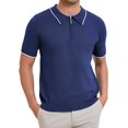 thumbnail image 1 of CAMISA POLO FORMAL PARA HOMBRE INSPIRE CHIC DÍA DEL PADRE, DE COLOR SÓLIDO, MANGA CORTA, CON CREMALLERA, AJUSTE SLIM, CLÁSICA, EN AZUL MARINO, 1 of 5