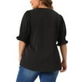 thumbnail image 4 of DARING DIVA Women's Plus Top Notched V Neck Puff Blouse Tops 2X Black, 4 of 6