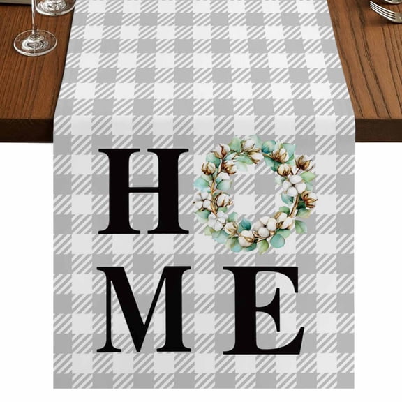 Rustic Home Burlap Cotton Table Runner 13x108 Inches Long, Eucalyptus Leaves Farmhouse Wreath Plaid Farmhouse Table Runners, Outdoor Dining Tablecloths Decor for Baby Shower/Party/Wedding