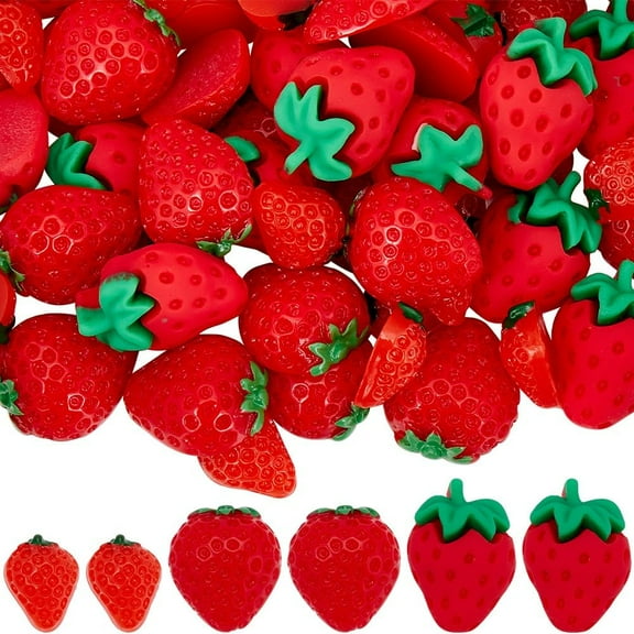 60pcs 1 Box 3 Styles Strawberry Resin Charms Strawberry Cabochons Cute Imitation Red Fruit Flatback Food Decoden Decoration for Jewelry Making Scrapbooking Embellishment DIY Crafts Mixed Color