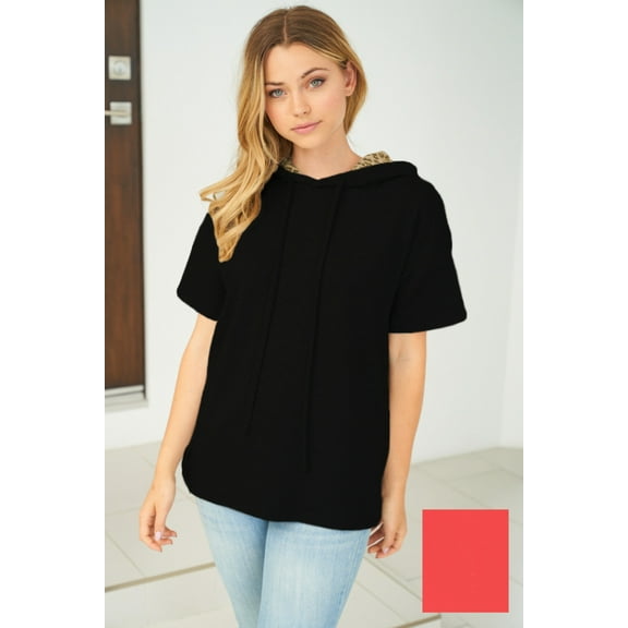 White Birch Womens Short Sleeve Solid Knit Hooded Top (S)