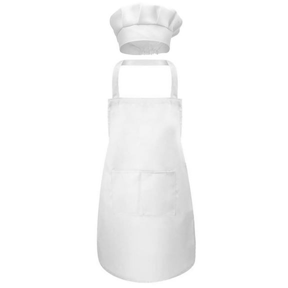 Alvivi Chef Apron and Hat for Boys Girls Cooking Chef Kitchen Apron Chef Cap Bib BBQ Gardening Apron White Set One Size