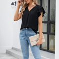 thumbnail image 5 of Clearance T Shirts for Women Women's Solid Color Casual Double Layer Flying Sleeve Chiffon Top Blouse Female Top Summer Tops for Women 2024 Womens Blouses, 5 of 9