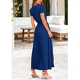thumbnail image 2 of Vestido largo PRETTYGARDEN para mujer, verano, cuello en V, volantes, azul oscuro, 2 of 9