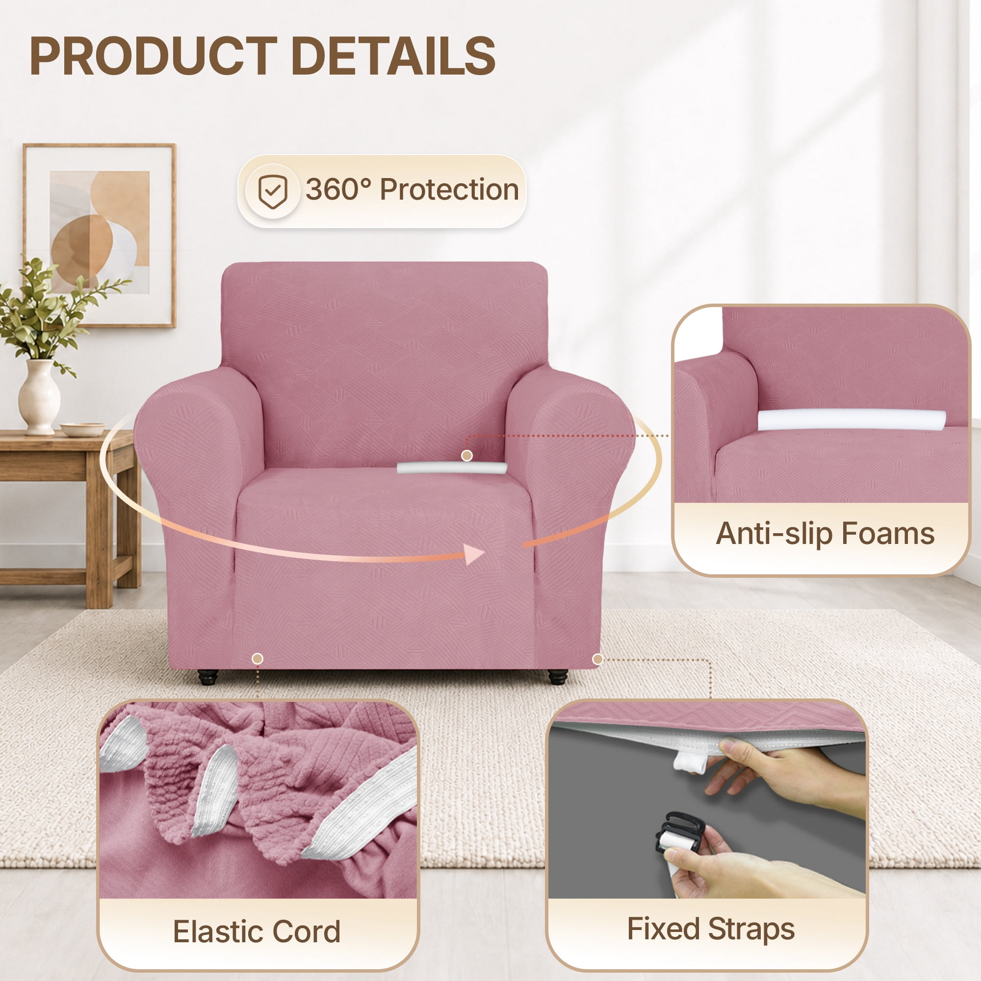 JIATER 1-Piece Sofa Cover Stretch Couch Cover Washable Sofa Slipcover Furniture Protector for Loveseat Sofa,Grey Rose
