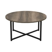 Household Essentials Jamestown Round Coffee Table Ashwood Rustic Wood Grain and Black Metal