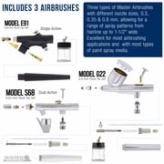 Master Airbrush Cool Runner II Dual Fan Air Compressor Professional Airbrushing System Kit with 3 Airbrush Sets, 0.3mm Gravity & 0.35, 0.8mm Siphon Feed - Hose Holder, How To Airbrush Learning Guide