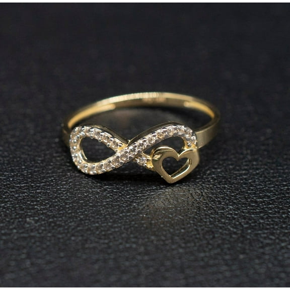 14k Real Solid Yellow Gold Infinity Heart Ring, 14k Solid Gold Women Heart Ring, Infinity Symbol Gemstone Gold Ring for Women, Gift, (Ring size:6 1/2;)