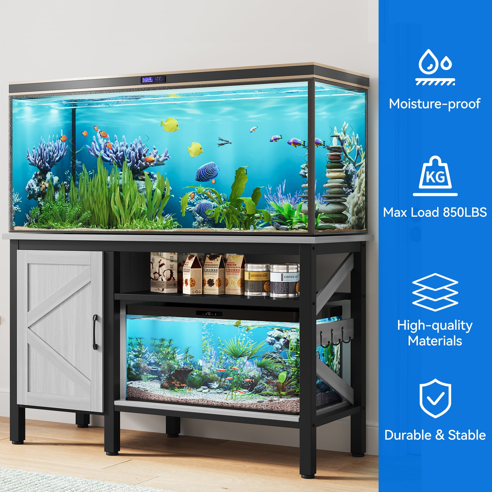 Dextrus 55-75 Gallon Heavy Duty Metal Fish Tank Stand with Storage,Ideal for Fish Tanks, Turtle Tanks,Gray