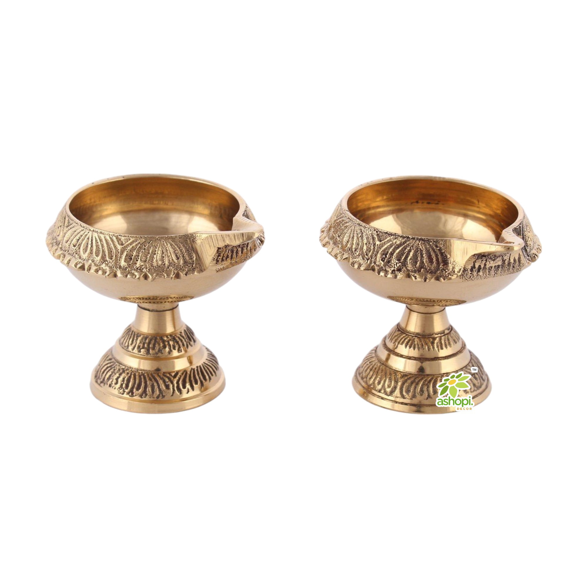 Pure Brass Handcrafted Diwali Kuber Deepak On Stand Diya Oil Lamp For Puja Home Decor Pack of 4 By Ashopi