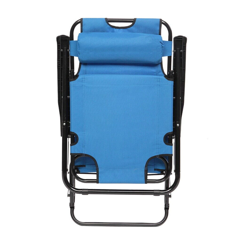 Folding Beach Lounge, Reclining Lounge Chair Unbranded Outdoor Lounger for Patio Pool Lawn Garden (Blue) - image 3 of 8