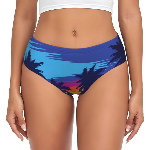 Fotbe Beach with Palm Trees Calzones Estampados para Mujer – Ropa Interior de Algodón, Cómoda, Suave y Elástica-4X-Large