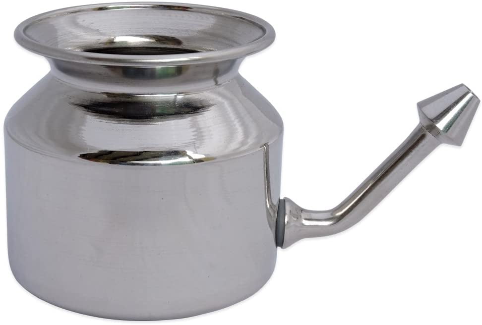 HealthGoodsIn - High Grade Stainless Steel Neti Pot With 5 Sachet Neti Salt and Instruction Leaflet | Sinus Remover Neti Pot