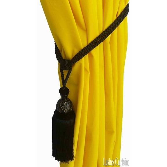 Black Decorative Window Curtain Drapery Wood/Tassel Rope/Cord Tie Back Hold Back