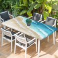 thumbnail image 2 of Blue Gradient Beach Table Cloths for 4 Foot Rectangle Tables, Watercolor Coastal Seaside Waves Ombre Patio Waterproof Elastic Fitted Tablecloths, Washable Rectangular Table Cover for Camping, 2 of 8