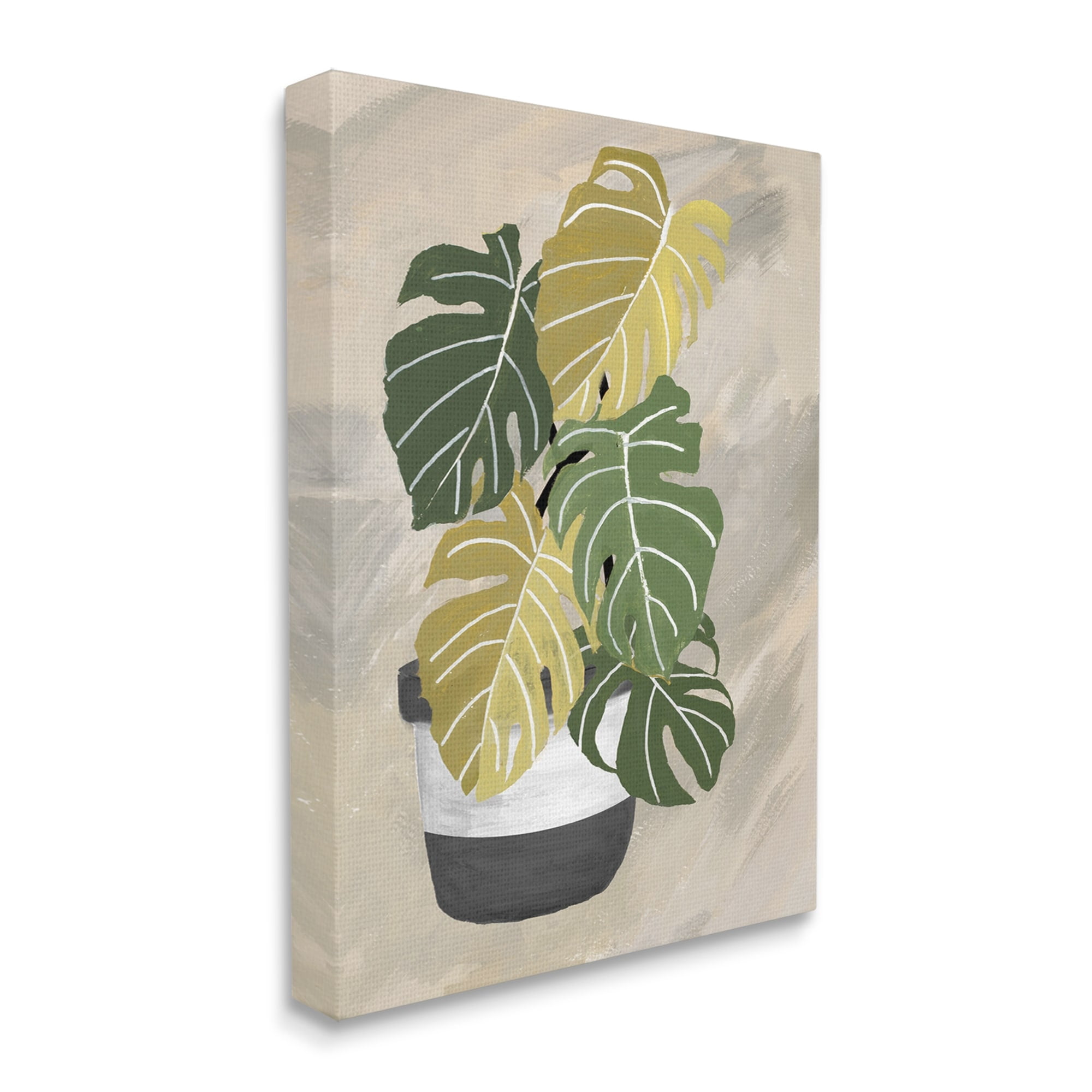 Stupell Industries Monstera Plant Black Stripe Planter Abstract Neutral Background, 16 x 20, Design by Patricia Pinto