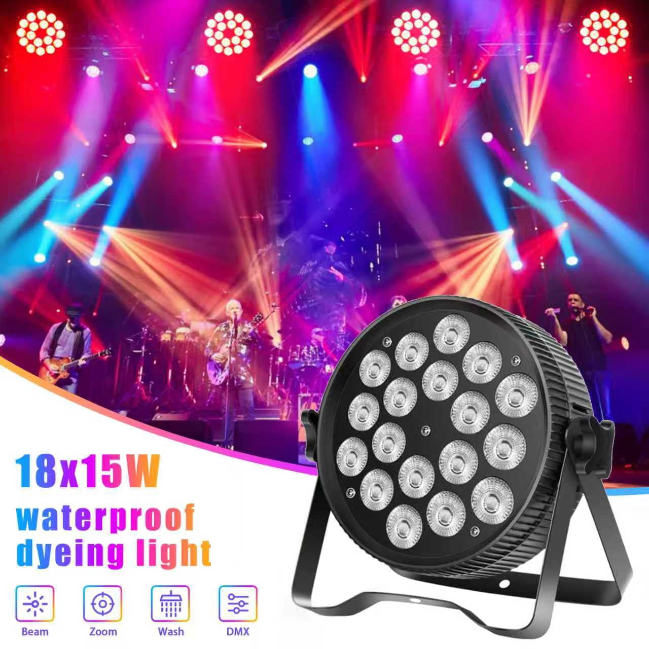 LED Stage Par Lights LED 18X18W water proof DJ Stage Lights RGBWA+UV 6in1 Wash/Strobe Effect DMX512 Control Sound Activated Aluminum Alloy Shell Uplighting Lights for Concerts