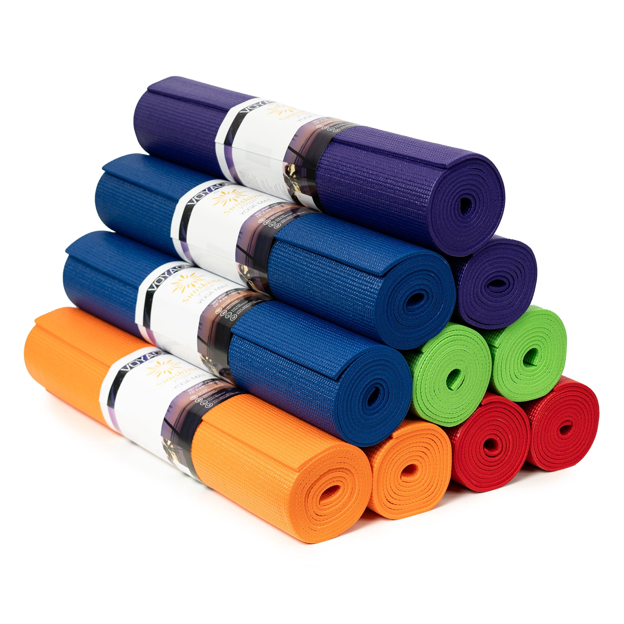 Sunshine Yoga Voyage Bulk Yoga Mats, 10-Pack – 72" x 24", 5mm Thick, Non-Slip, Durable & Anti-Tear – Studio & Gym Exercise Mats, Assorted