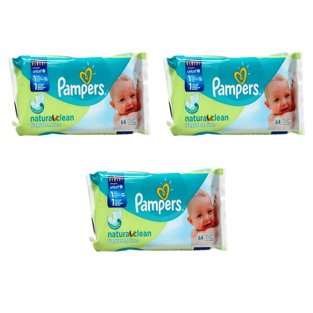 Pampers Lingettes Natural Clean pour Bébé (64 Lingettes dans 1 Pack) (Pack de 3)
