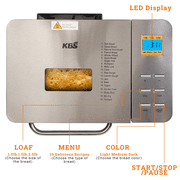 KBS 19-in-1 2LB Bread Maker Machine Fully Automatic LCD Display Stainless Steel Model# 013