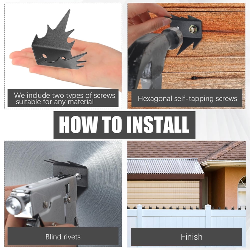 24Pcs Fence Spikes Cat Spikes Bird Spikes For Outside To Keep Birds Away Racoon Repellent Outdoor Bird Repellent Devices Outdoor Metal Fence Anti Climb Wall Spikes with Screws Intruder Thief Security