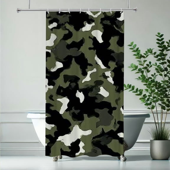 RKSupls Christmas Shower Curtain, Army Green Camouflage Curtain with Hooks for Christmas Home Bathroom Decor Washable Curtains, 36x72 in
