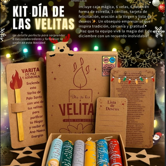 Colombian Velitas Night Kit – Día de las Velitas Set with Palo Santo – Dec 7–8 Christmas Tradition – Imported from Colombia