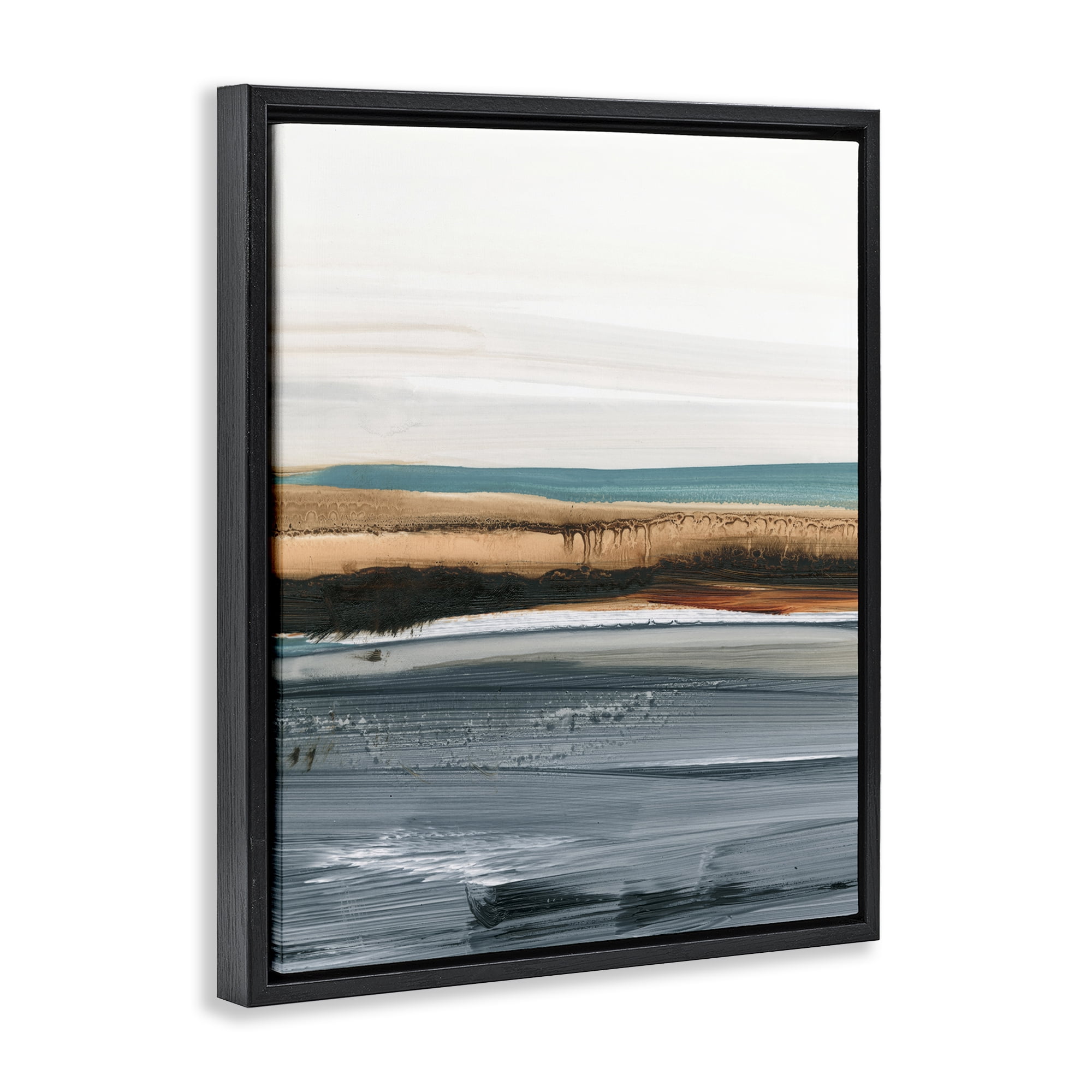 Stupell Industries Paint Strokes Beach Impression Abstract Painting Black Floater Framed Canvas Art Print Wall Art, 17 x 21