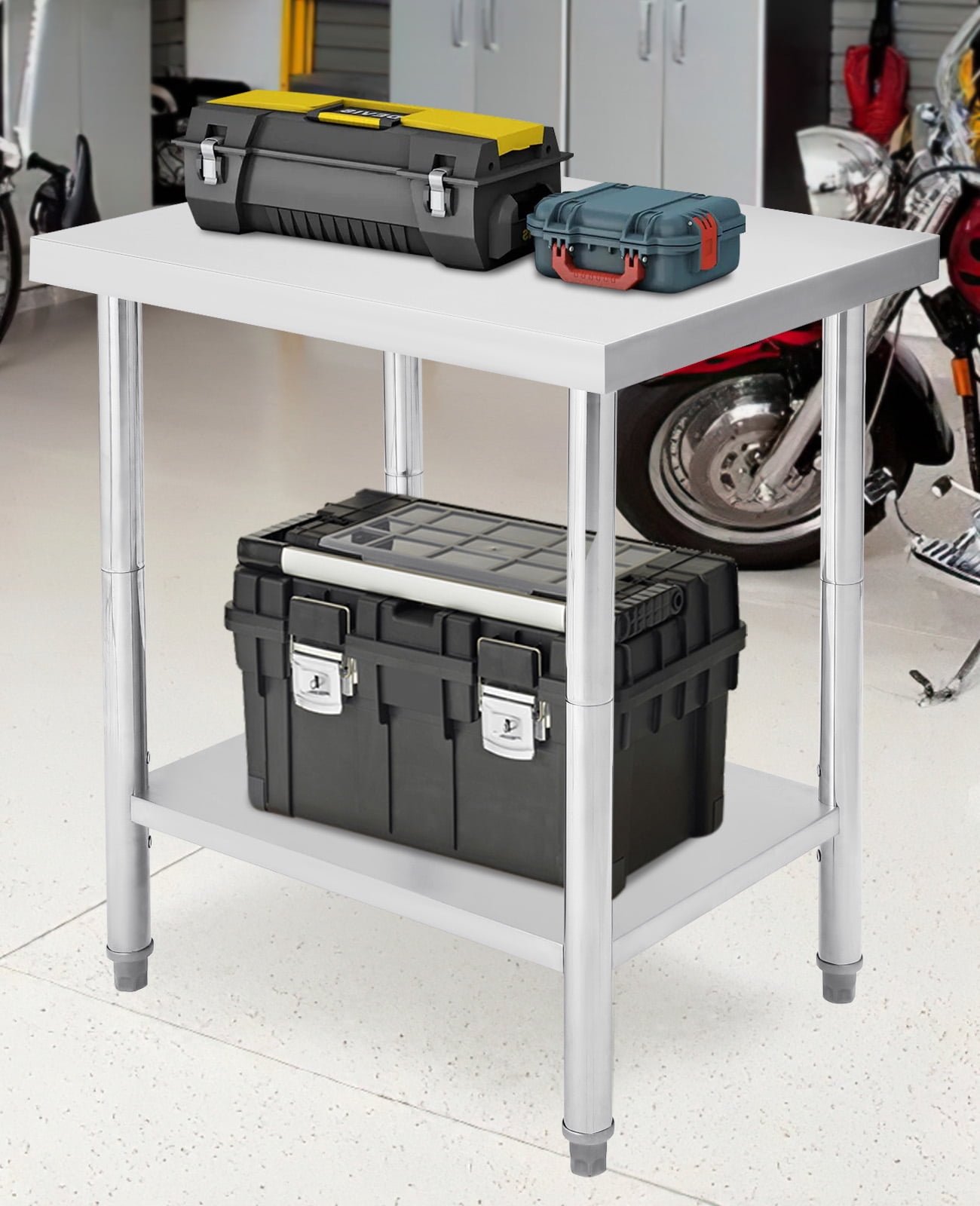 Stainless Steel Work Table Commercial.  Metal Utility Table w/ Adjustable Heights. for Home Garage Restaurant