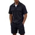 thumbnail image 2 of MHOSTAFH Mens Summer 2 Piece Set Short Sleeve Full Zipper Jacket & Shorts with Pockets Spring Outfits Outdoor Work Hiking Clothes Set, 2 of 6