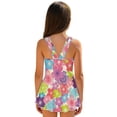thumbnail image 5 of COEQINE Girls One Piece Bathing Suit with Skirt Bottom, Scoop Neck Tankini Style Pretty Swim Dress Beach Swimwear for Girls 8-9 Years, Machine Washable, Colorful Cherry Blossom, 5 of 8