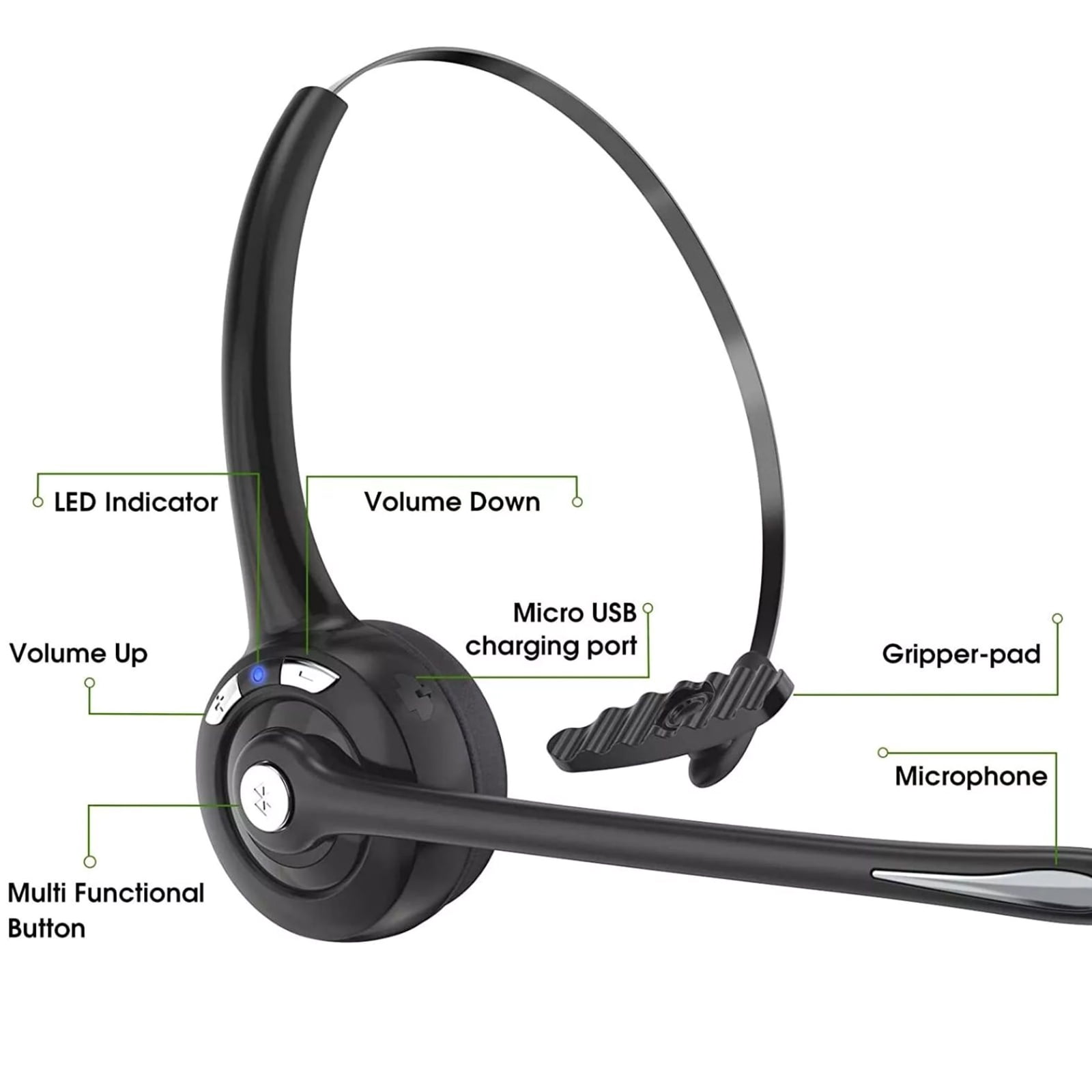 ARCADORA Bluetooth 5.0 Headset Noise Cancelling Microphone 13Hrs Playtime 220Hrs Standby Multi-Point Black Lightweight Over-Ear Clear Calls