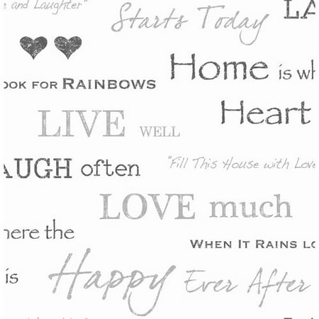 Fine Décor Happy Home Grey Text Wallpaper
