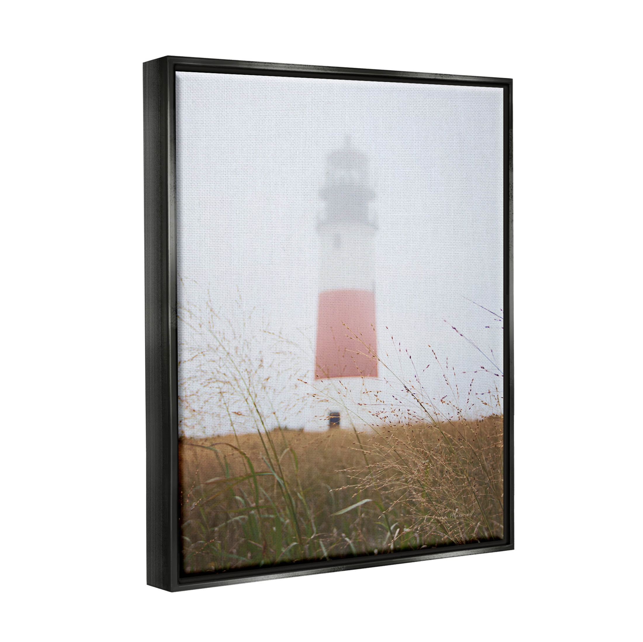 Stupell Industries Distant Lighthouse Foggy Coast Photograph Jet Black Floating Framed Canvas Print Wall Art, Design by Laura Marshall