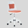 thumbnail image 4 of Mid Back Office Chair, Swivel Height Adjustable Office Chair, Upholstered Deck Chair with Lumbar Pillow, Ergonomic Computer Chair with Metal Ring Footrest for Home Office, White & Orange, 4 of 10