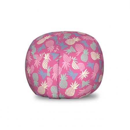 Fruits Storage Toy Bag Chair  Hipster Exotic Pineapples Graphic Tropic Juicy Ananas Urban Jungle Foods  Stuffed Animal Organizer Washable Bag  Small Size  Pink Pale Blue Ivory  by Ambesonne