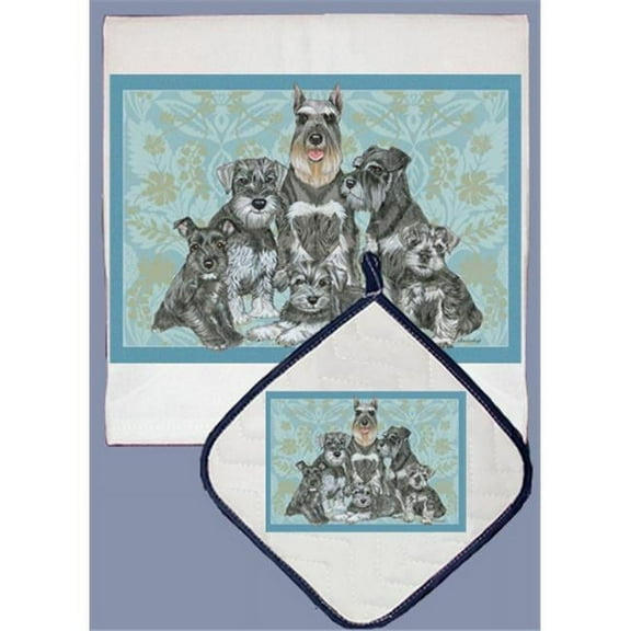 Pipsqueak Productions DP565 Dish Towel and Pot Holder Set - Schnauzer Family