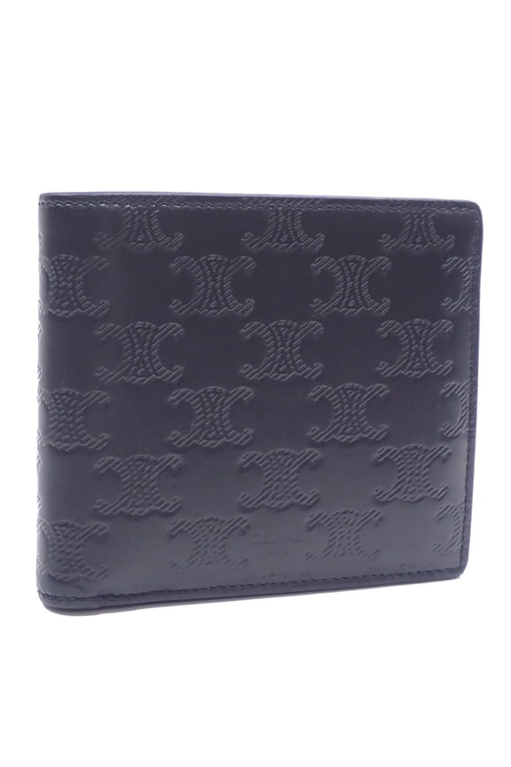Pre-Owned Celine men's bi-fold wallet, black leather, Triomphe embossed.