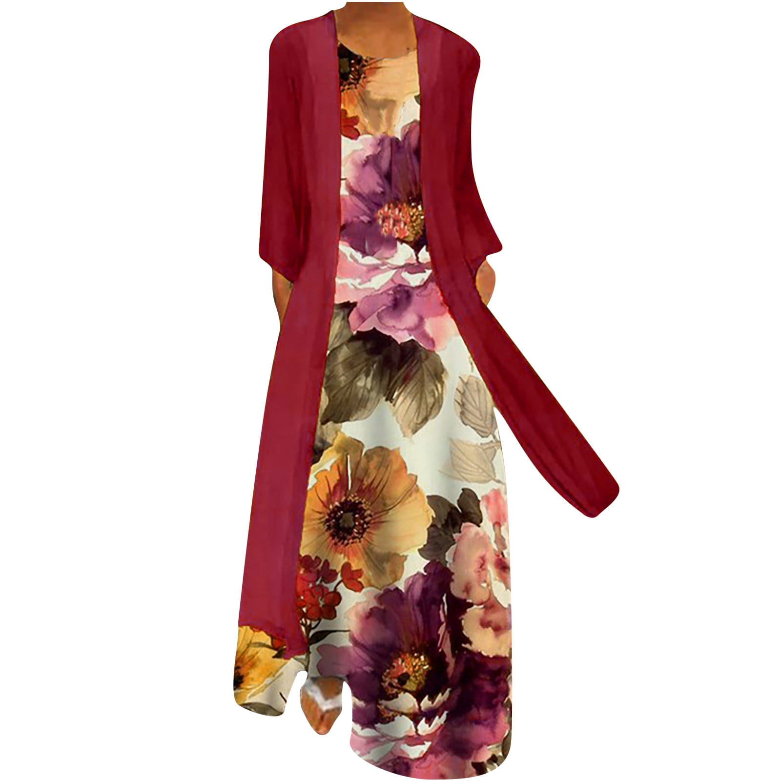 Womens Summer Dresses Flowy Elegant Floral Print Plus Size Sleeveless ...