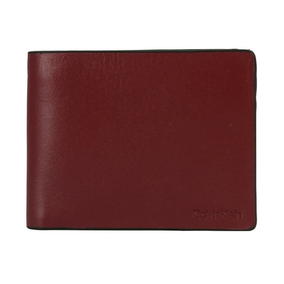 Calvin Klein Men's Leather 79813 Embossed Logo Window ID Bifold Wallet Red