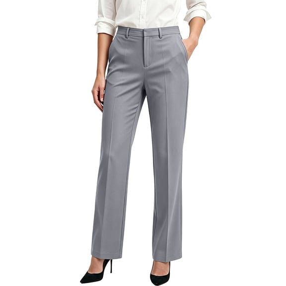 cocolona Womens High Waist Business Casual Dress Pants Elastic Waist Straight Wide Leg Commute Work Pants with Pockets