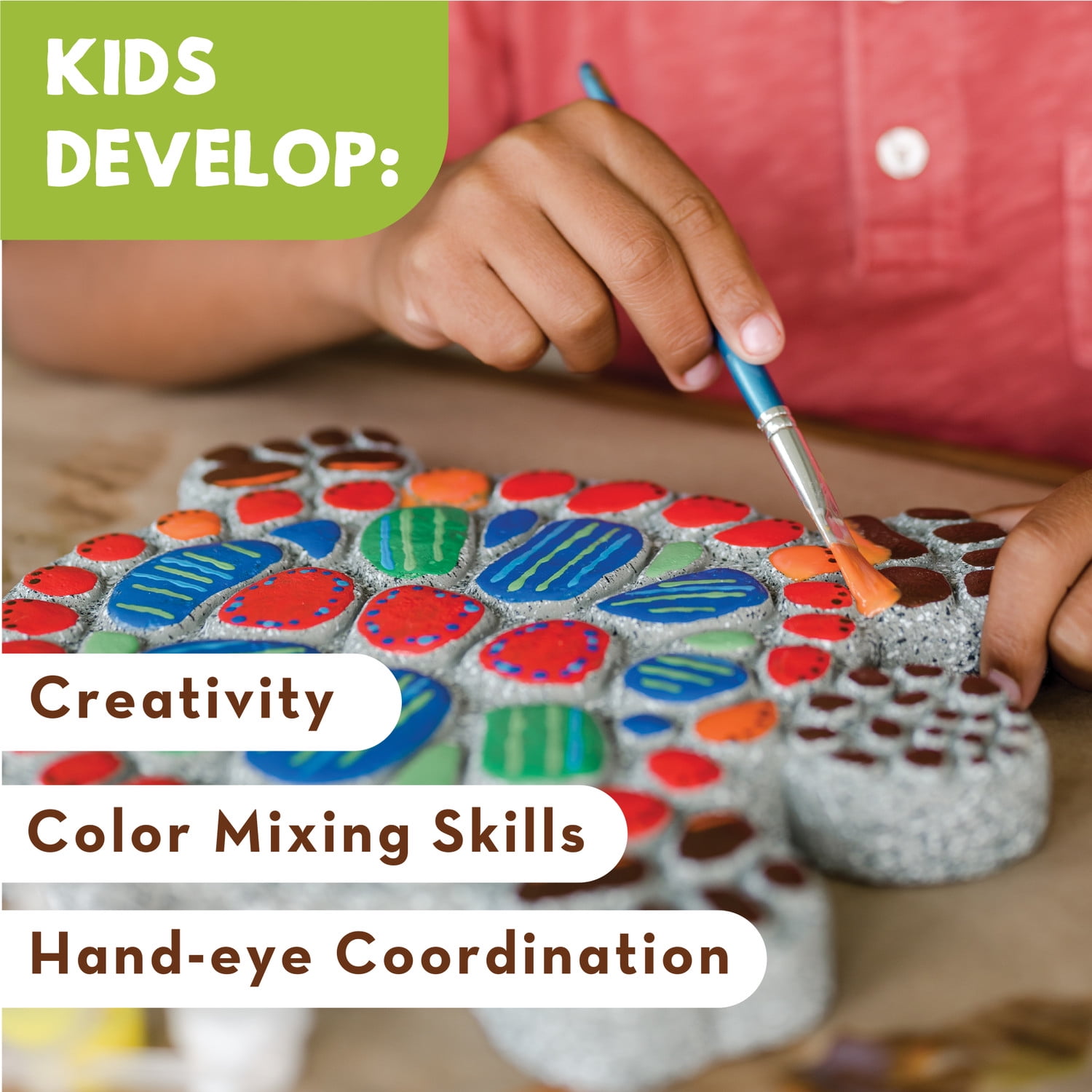 MindWare Paint Your Own Stepping Stone: Turtle, Paint Your Own Stepping Stones for Kids Craft Kit Includes Paint, Brushes and Instructions