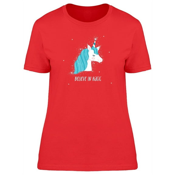Believe In Magic Blue Unicorn T-Shirt Women -Image by Shutterstock, Female Large
