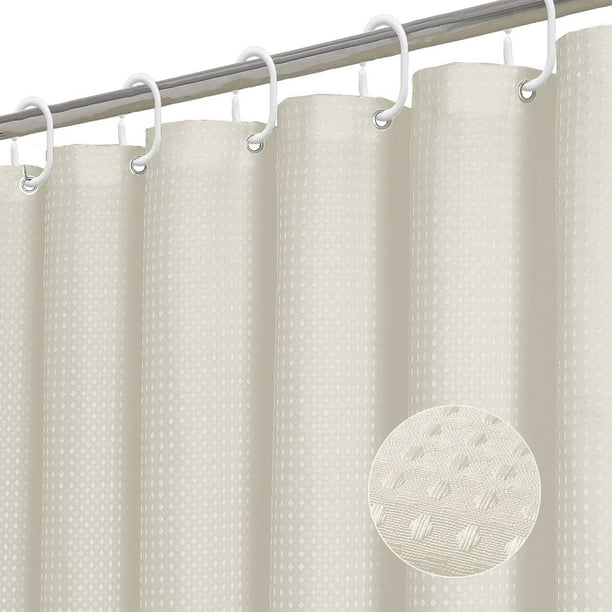 Dznils Cortina de Ducha Tipo Waffle con Ganchos, Cortina de Baño de Tela Gruesa con Peso, Marfil, 72" x 72"