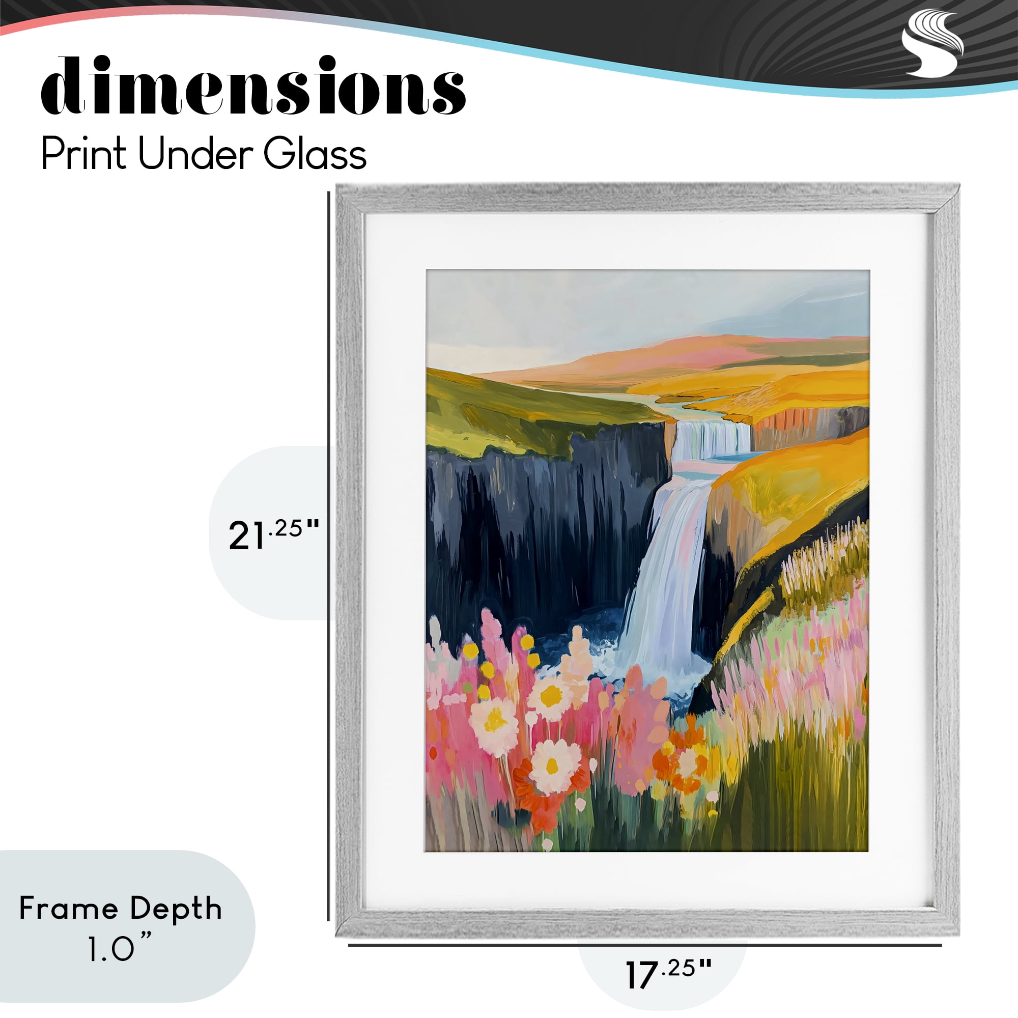 Stupell Industries Colorful Waterfall in Valley Gray Framed Print Under Glass, design by The Prints Vibe