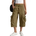 thumbnail image 2 of Womens Capris with Pockets Loose Fit Casual Capri Pants Dressy Lightweight Ladies Baggy Cargo Pants for Hiking Brown, XL, 2 of 3