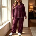thumbnail image 4 of Nugftut Pajamas for Women Plus Size Button Down Shirt and Elastic Waist Pants Nighty Bottom Sleepwear Clothes, 4 of 6