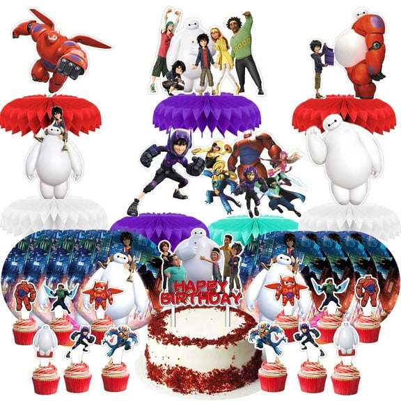 Baymax Big Hero Party Supplies Decor Plates Fans Decorations Honeycomb Centerpieces Cake Toppers